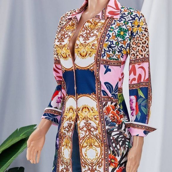 Elaine LeFleur: Animal Print Button Up Down MultiColor Blouse - Picture 6 of 7